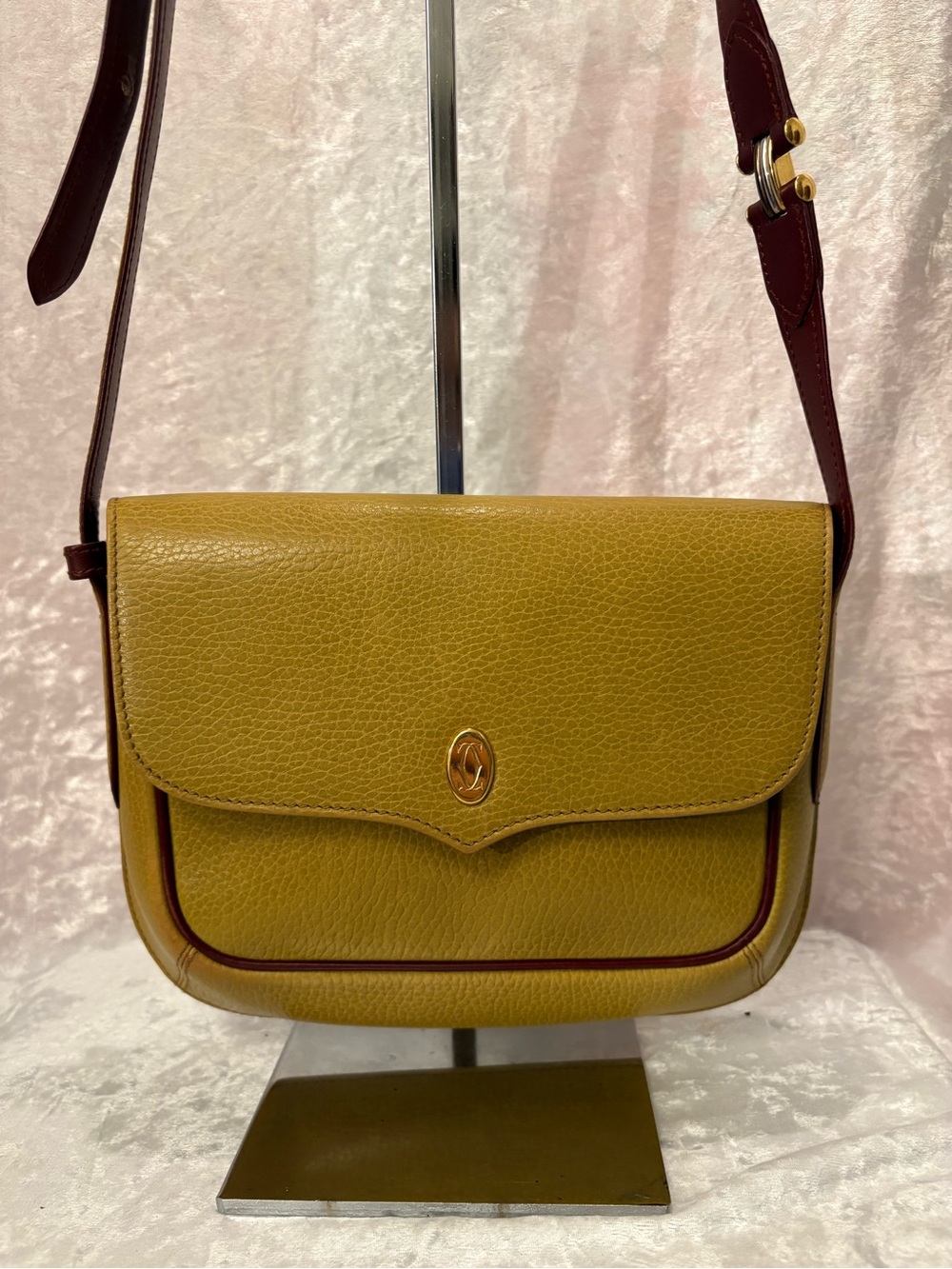 Cartier Must de Cartier Grained Calfskin Flap Crossbody Bag Yellow/Bordeaux